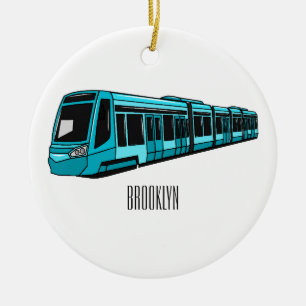 Electric locomotive cartoon illustration ceramic ornament
