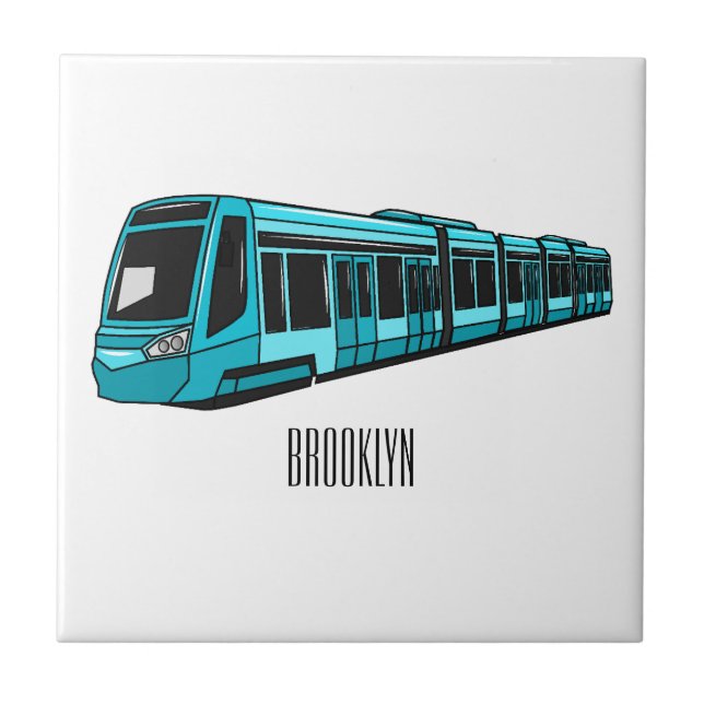 Electric locomotive cartoon illustration ceramic tile (Front)