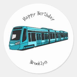 Electric locomotive cartoon illustration classic round sticker