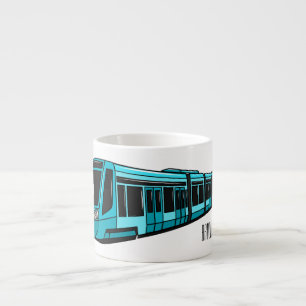 Electric locomotive cartoon illustration espresso cup