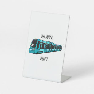 Electric locomotive cartoon illustration pedestal sign