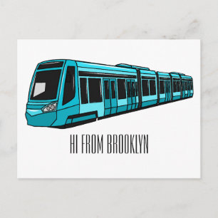 Electric locomotive cartoon illustration postcard