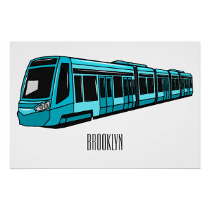 Electric locomotive cartoon illustration poster