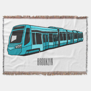 Electric locomotive cartoon illustration throw blanket