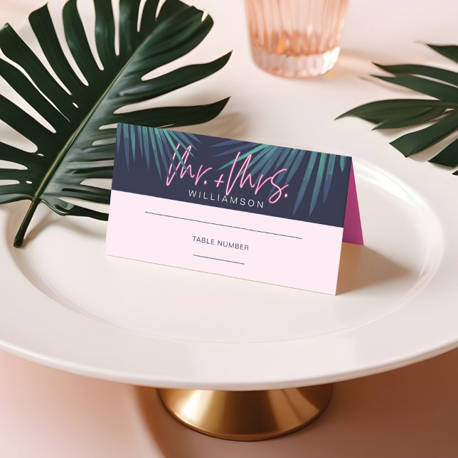 Electric Love Neon Pink Tropical Retro Wedding Place Card (Electric Love Neon Pink Tropical Retro Wedding Place Card)