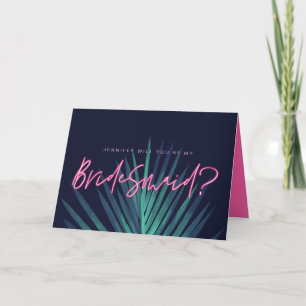 Electric Love Neon Pink Will You Be My Bridesmaid? Card