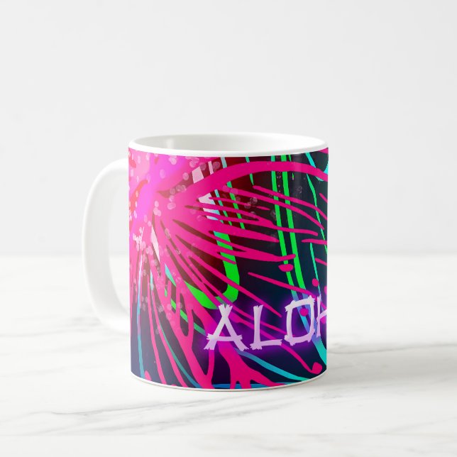 Electric Luau Tropical Night Neon Aloha Paradise Coffee Mug (Front Left)