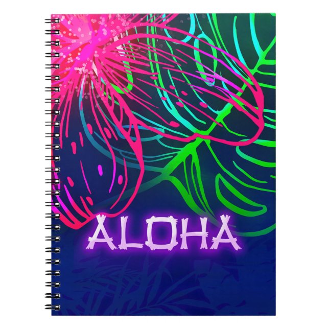 Electric Luau Tropical Night Neon Aloha Paradise Notebook (Front)