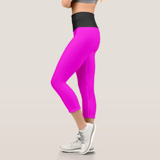 Electric Magenta Black High Waisted Yoga Capris
