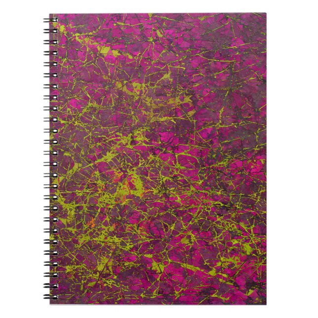 Electric Magenta Lime Fractured Abstract Notebook (Front)