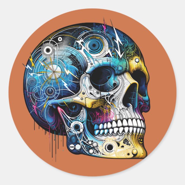 Electric Matrix Skull Classic Round Sticker (Front)