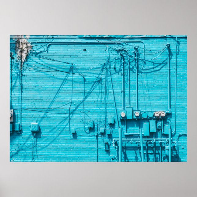 ELECTRIC METER ON BLUE BRICK WALL POSTER (Front)