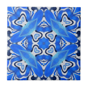 Electric navy blue white geometric pattern  ceramic tile