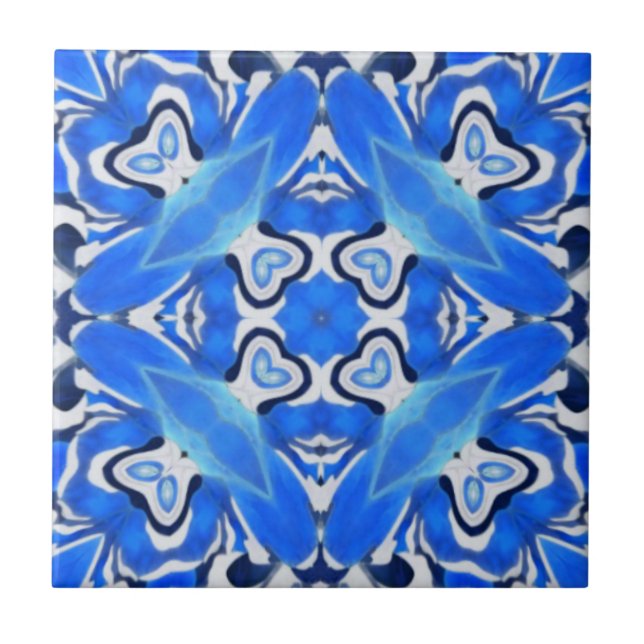 Electric navy blue white geometric pattern  ceramic tile (Front)