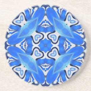 Electric navy blue white geometric pattern coaster