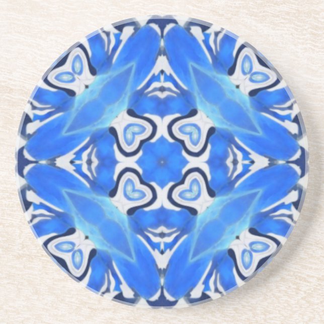 Electric navy blue white geometric pattern coaster (Front)