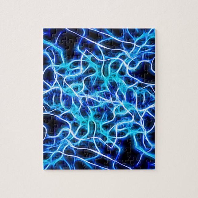 Electric Neon Aqua Blue Teal Lightning Jigsaw Puzzle (Vertical)