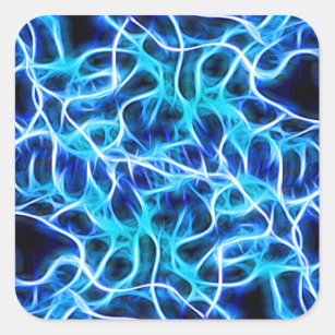 Electric Neon Aqua Blue Teal Lightning Square Sticker