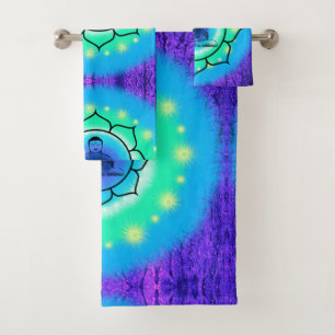 Electric Neon Blue Buddha Bath Towel Set