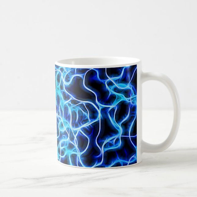 Electric Neon Blue Tesla Coil Lightning Coffee Mug (Right)
