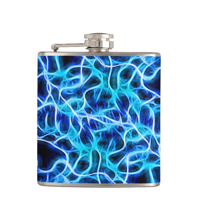 Electric Neon Blue Tesla Coil Lightning Hip Flask (Front)