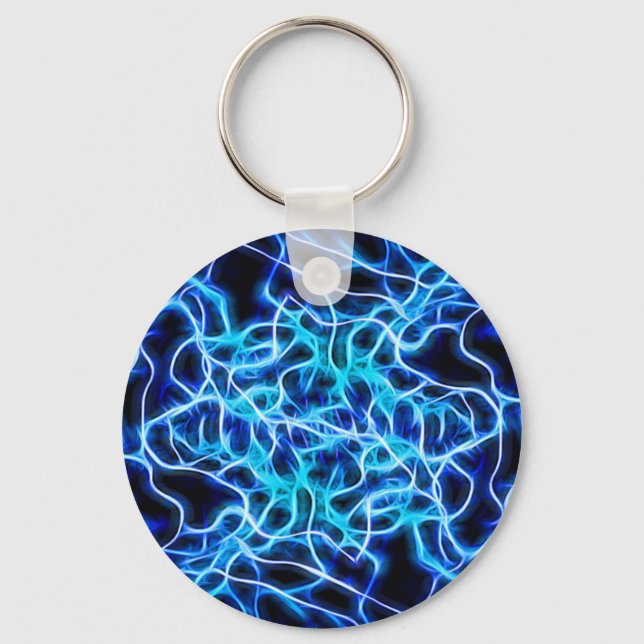 Electric Neon Blue Tesla Coil Lightning Key Ring (Front)