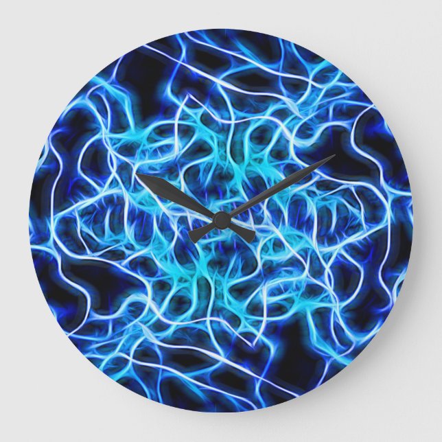 Electric Neon Blue Tesla Coil Lightning Large Clock (Front)