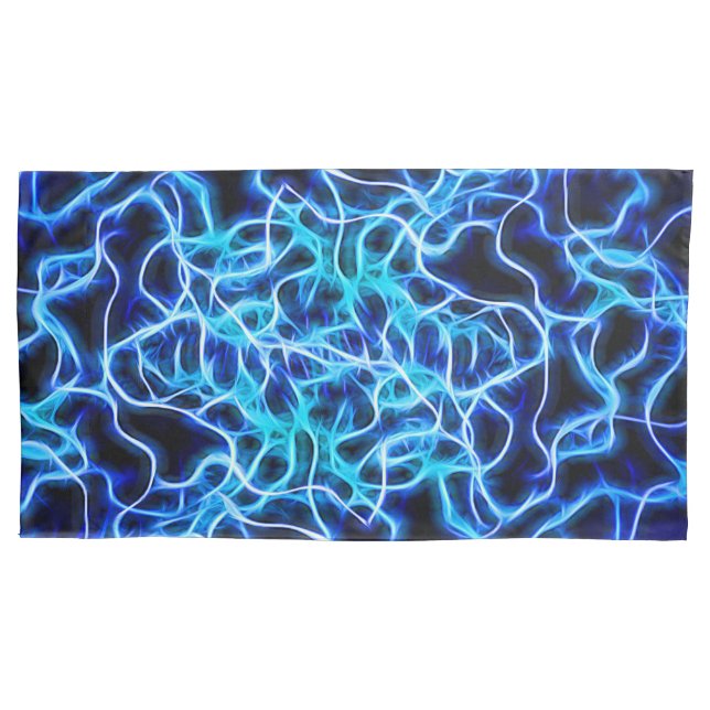 Electric Neon Blue Tesla Coil Lightning Pillowcase (Front)
