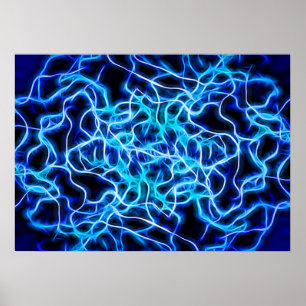 Electric Neon Blue Tesla Coil Lightning Poster