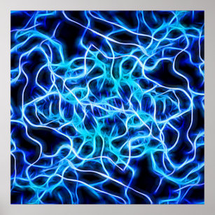 Electric Neon Blue Tesla Coil Lightning Poster