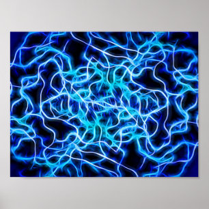 Electric Neon Blue Tesla Coil Lightning Poster