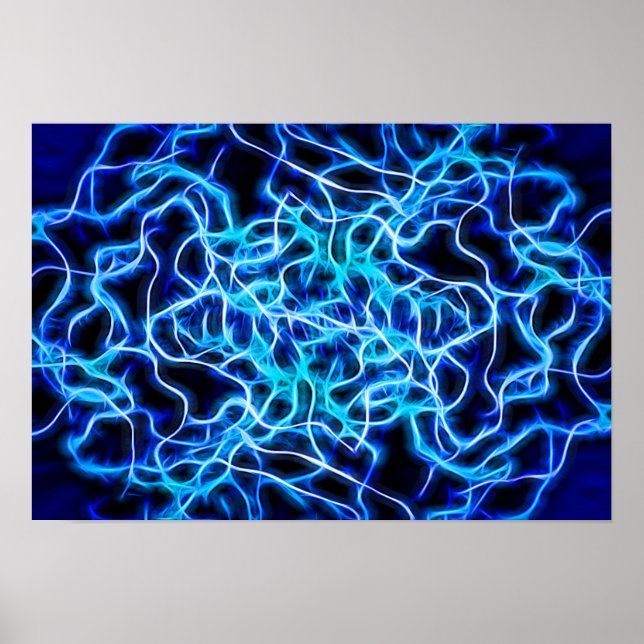 Electric Neon Blue Tesla Coil Lightning Poster (Front)