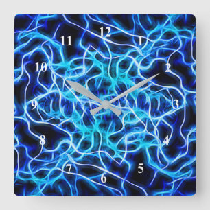 Electric Neon Blue Tesla Coil Lightning Square Wall Clock