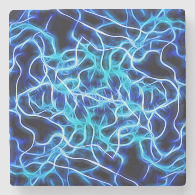 Electric Neon Blue Tesla Coil Lightning Stone Coaster (Front)