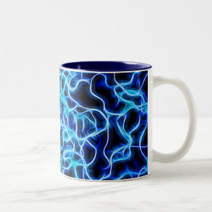 Electric Neon Blue Tesla Coil Lightning Two-Tone Coffee Mug