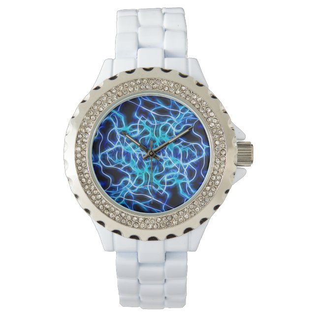 Electric Neon Blue Tesla Coil Lightning Watch (Front)