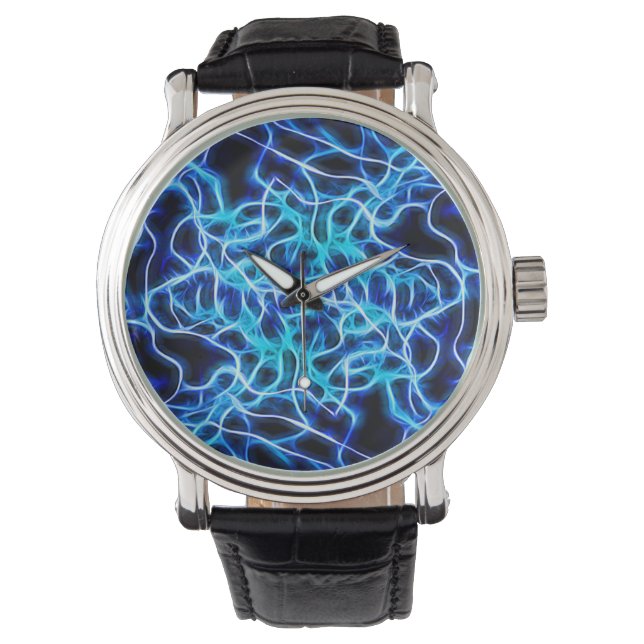 Electric Neon Blue Tesla Coil Lightning Watch (Front)