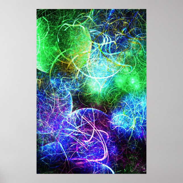 Electric Neon Energy Fractal Art Poster (Front)
