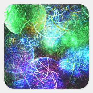 Electric Neon Energy Fractal Art Square Sticker