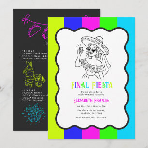 Electric Neon Final Fiesta Bachelorette Weekend Invitation
