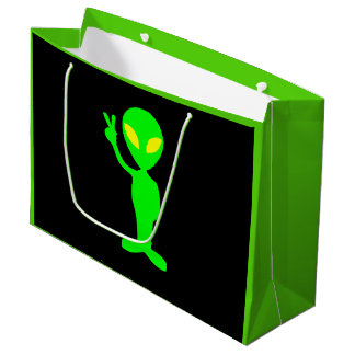 Electric Neon Green & Black Alien Peace Gift Bag