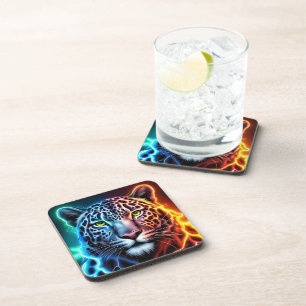 Electric Neon Leopard - Glowing Animal Design Coaster