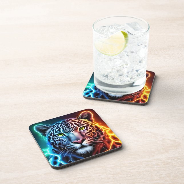 Electric Neon Leopard - Glowing Animal Design Coaster (Right Side)