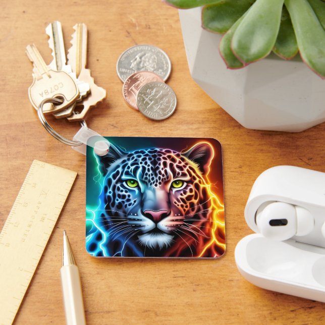Electric Neon Leopard - Glowing Animal Design  Key Ring (Desk)