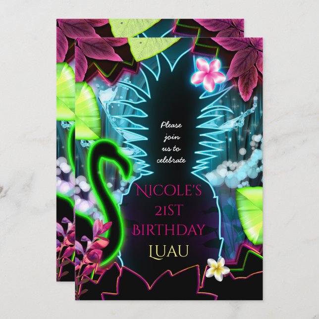 Electric Neon Lights Pineapple Party Invitation (Front/Back)