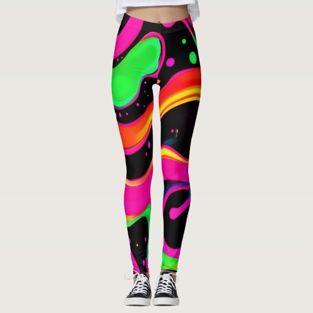 Electric Neon Liquid Splatter Leggings (Front)