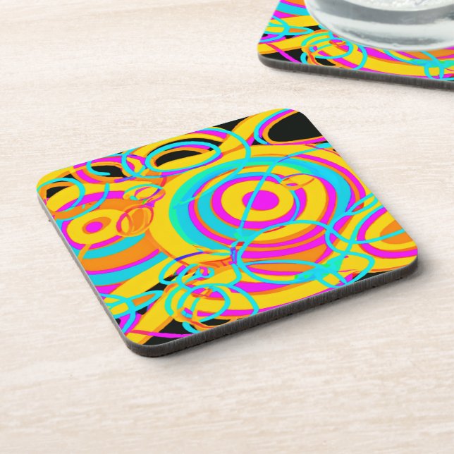 Electric Neon Pattern Art Design Coaster (Left Side)
