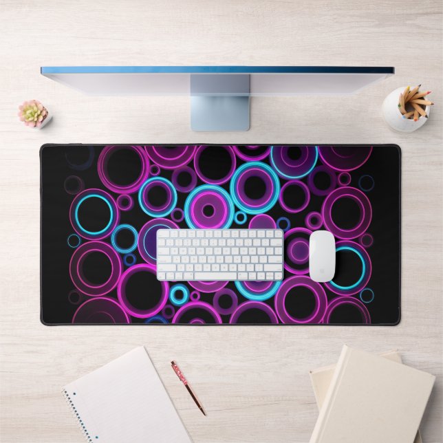 Electric Neon Synthwave Circular Matrix Gamer Work Desk Mat (Office 1)