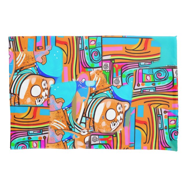 Electric Orange & Cyan Dreams — Abstract Pop Desig Pillowcase (Front)