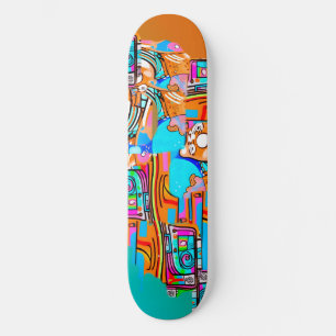 Electric Orange & Cyan Dreams — Abstract Pop Desig Skateboard